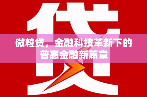 北市微粒贷，金融科技革新下的普惠金融新篇章